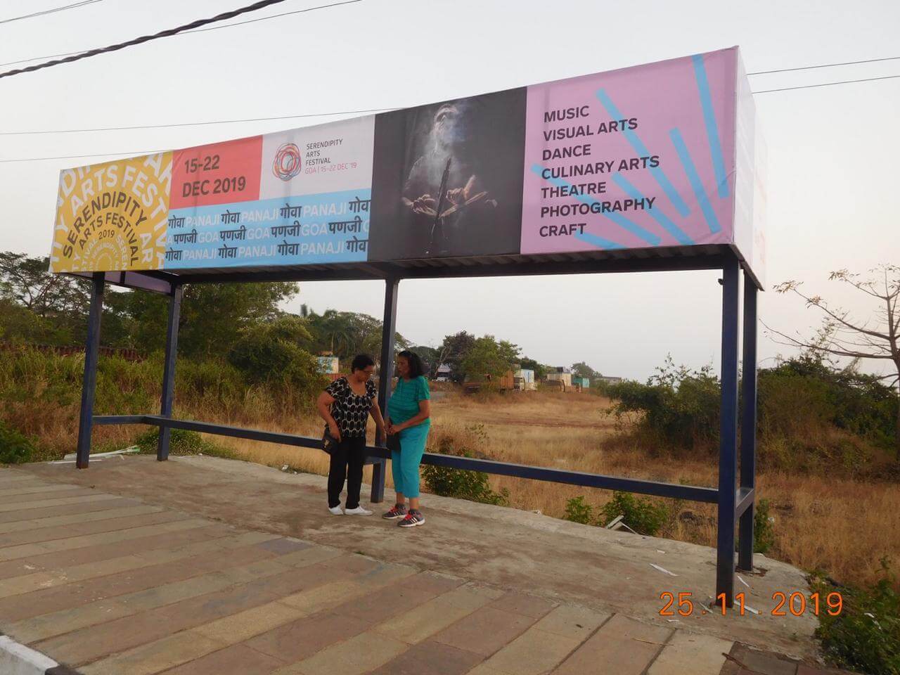 Photo of a bus stop showing SAF 2019 branding