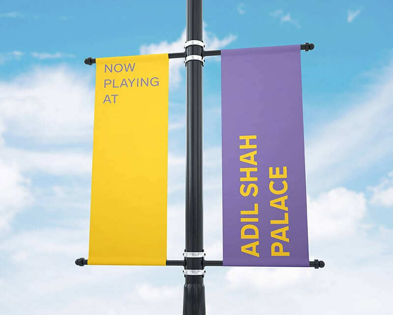 Photo of double-sided flag poles showing SAF 2019 branding